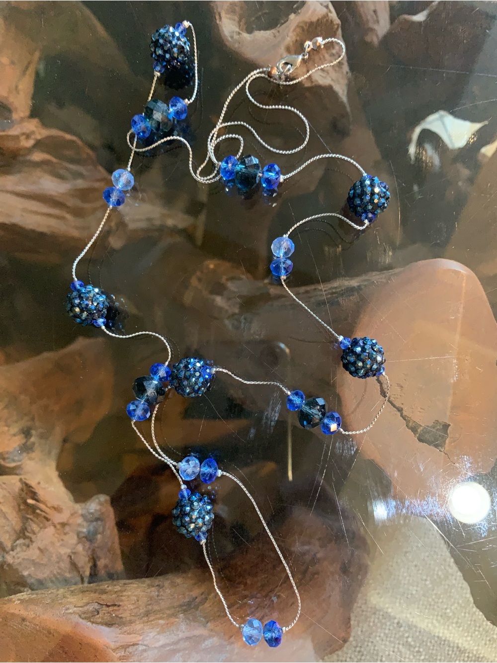 Elegant Blue Crystal Long Necklace - Unbranded